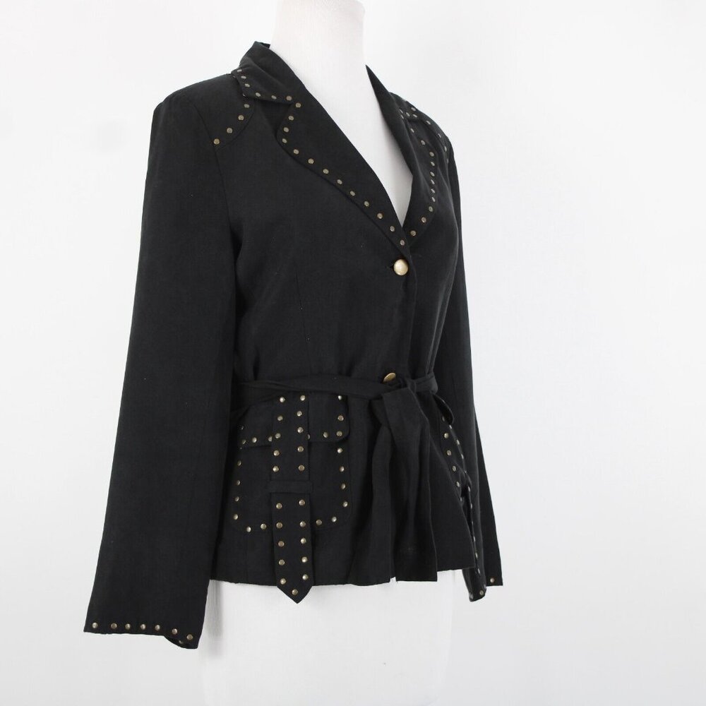 Carole Little Petites Sz M Black Bronze Studded Pockets Lined Polyester Jacket - Picture 5 of 16